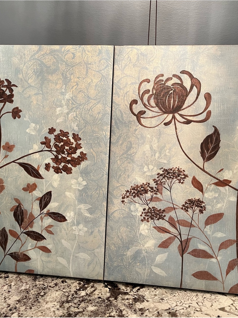 Floral Two-Panel Wall Art in Brown and Light Blue - Brand